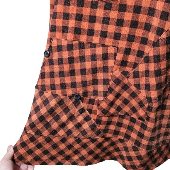 TERRA SJ Apparel Buffalo Plaid Tunic Red Black Check Pockets Quarter Button Sz L - Picture 4 of 13